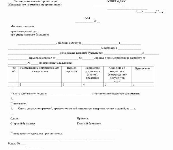 Образец акта передачи дел при увольнении